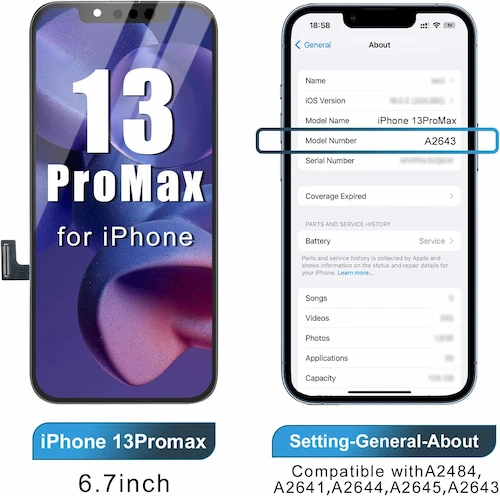 iPhone 13 Pro Max COF 6.7" Original LCD Screen Compatible with Model A2643/ A2484/ A2641/ A2644/ A2645 100% Original quality AAA